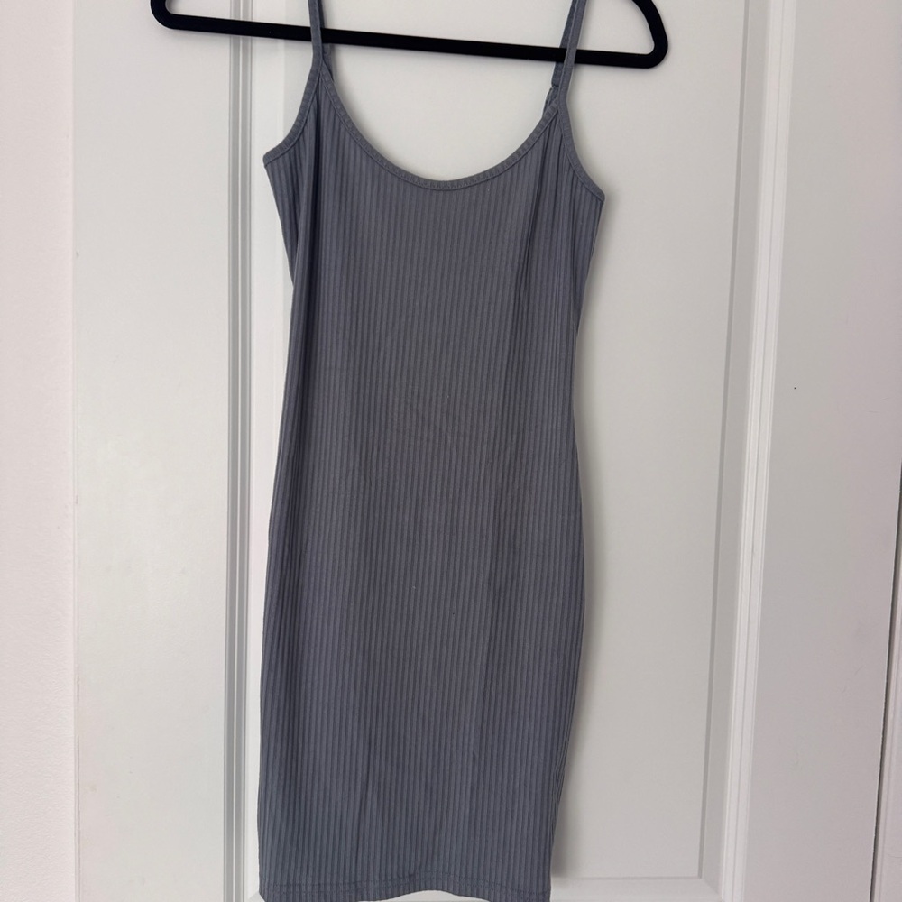 Blue ribbed mini dress